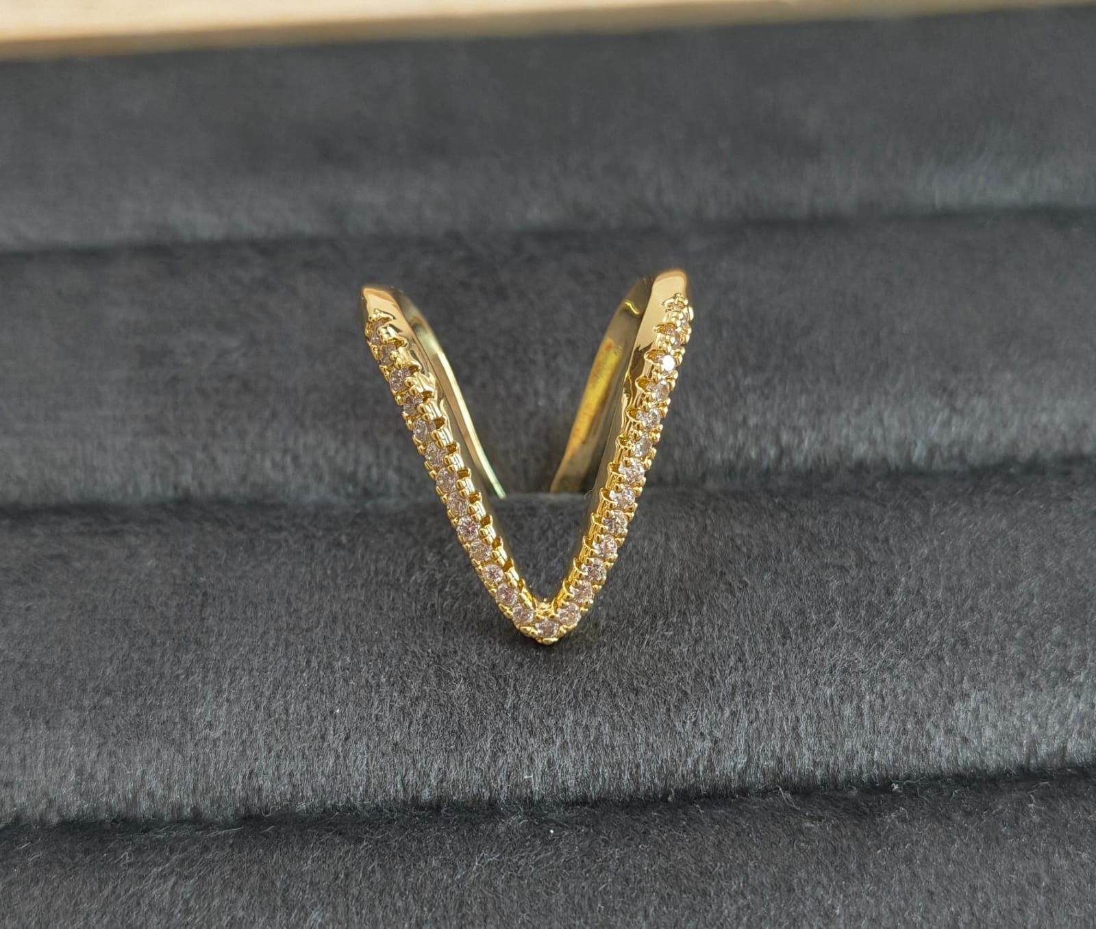 Anti Tarnish V Shape Adjustable Ring 18K Gold Plated