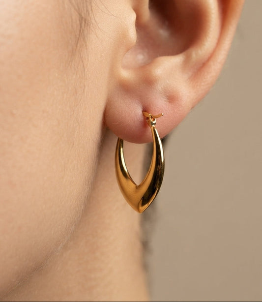 Anti Tarnish V Shape Hoop Earrings 18K Gold Plated