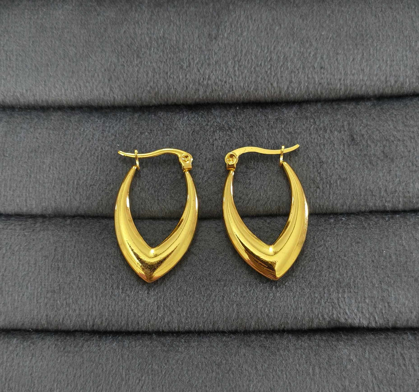 Anti Tarnish V Shape Hoop Earrings 18K Gold Plated