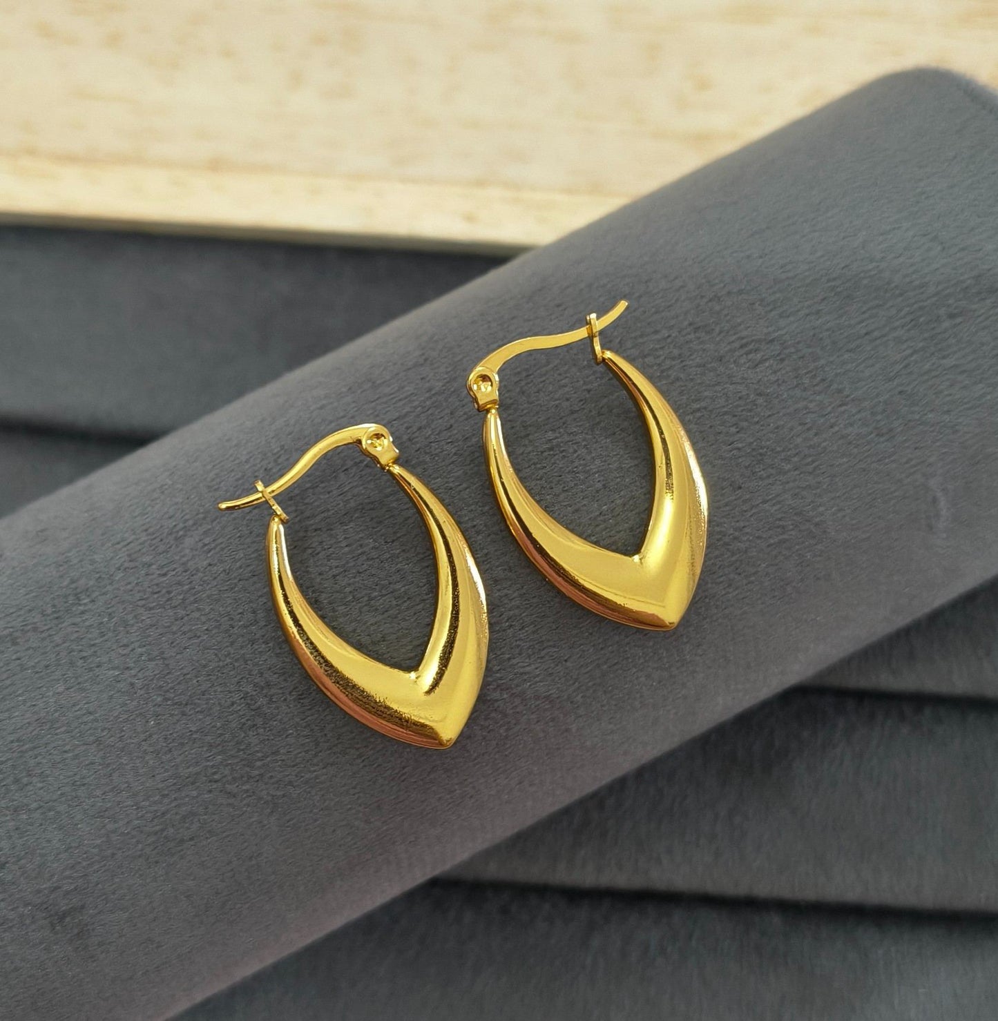 Anti Tarnish V Shape Hoop Earrings 18K Gold Plated