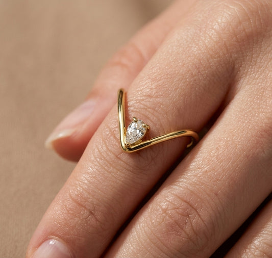 Anti Tarnish Vanky V Shape Solitaire Ring 18K Gold Plated
