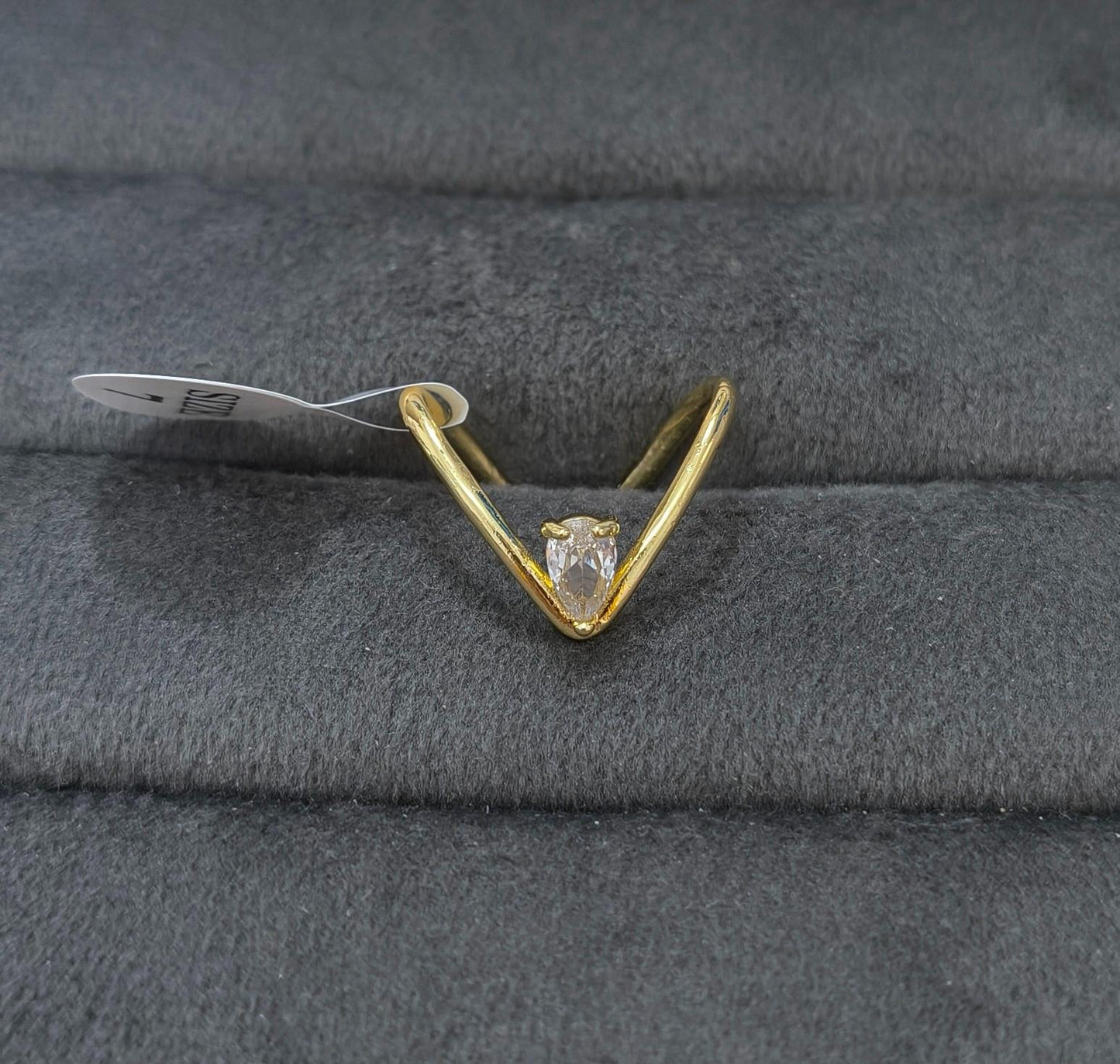 Anti Tarnish Vanky V Shape Solitaire Ring 18K Gold Plated