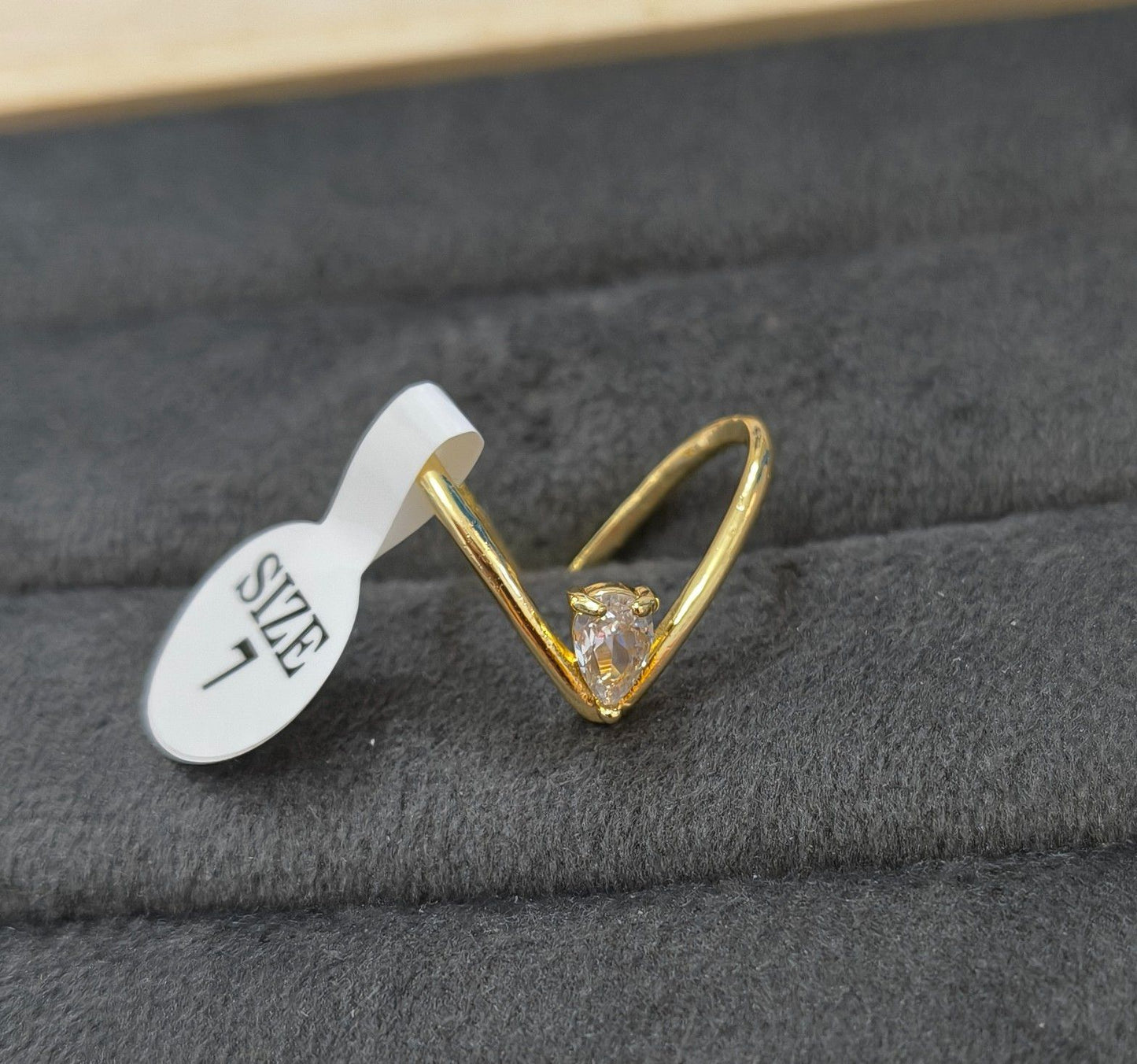 Anti Tarnish Vanky V Shape Solitaire Ring 18K Gold Plated