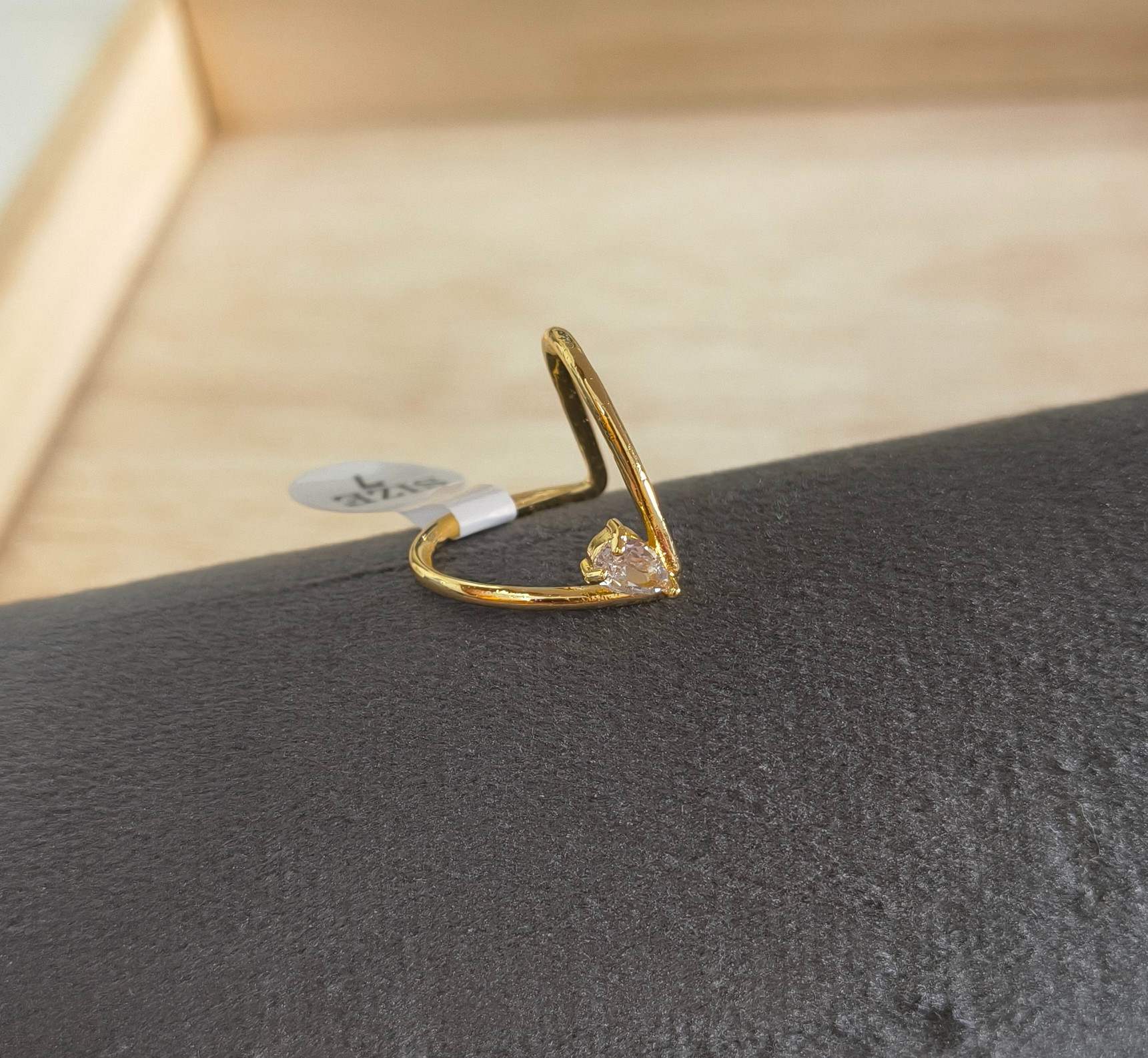 Anti Tarnish Vanky V Shape Solitaire Ring 18K Gold Plated