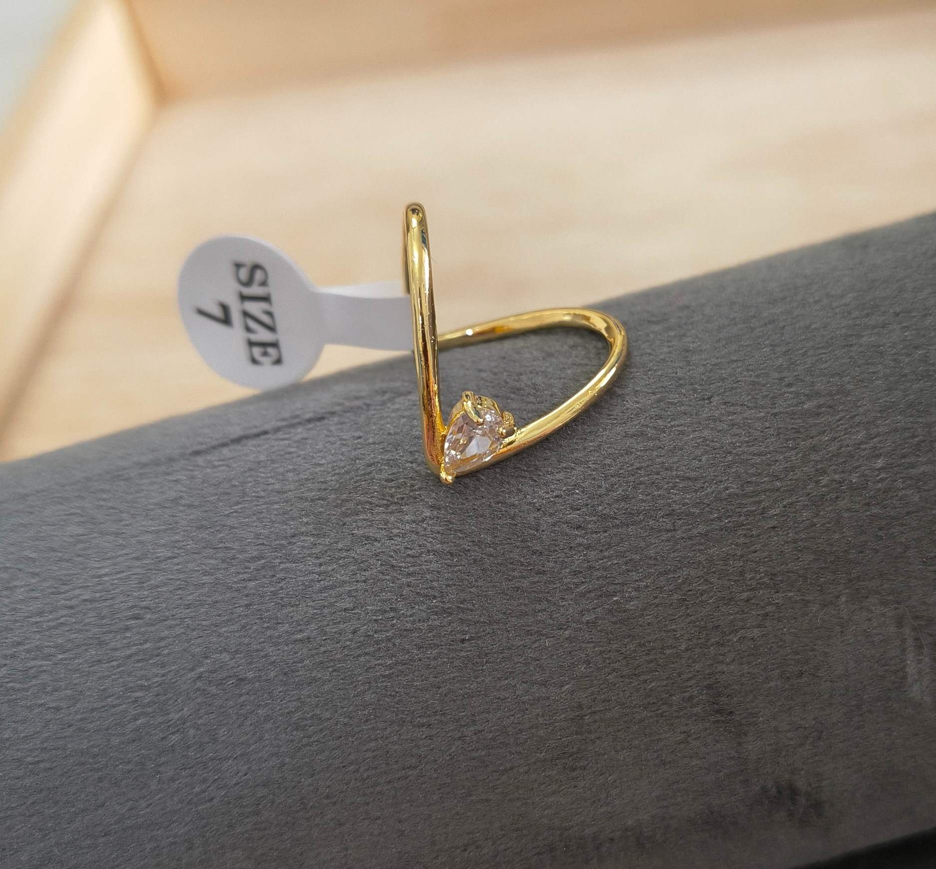 Anti Tarnish Vanky V Shape Solitaire Ring 18K Gold Plated