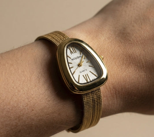 Anti Tarnish Vintage Wrist Watch Shiny Dial 18K Gold Plated
