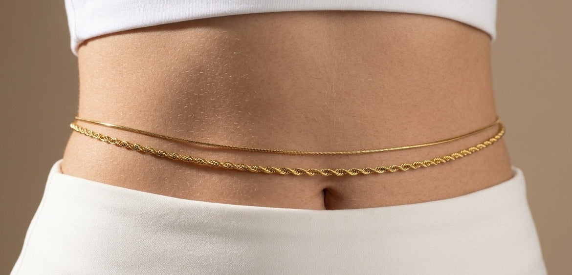 Anti Tarnish Waist Chain Delicate Double Layered 18K Gold