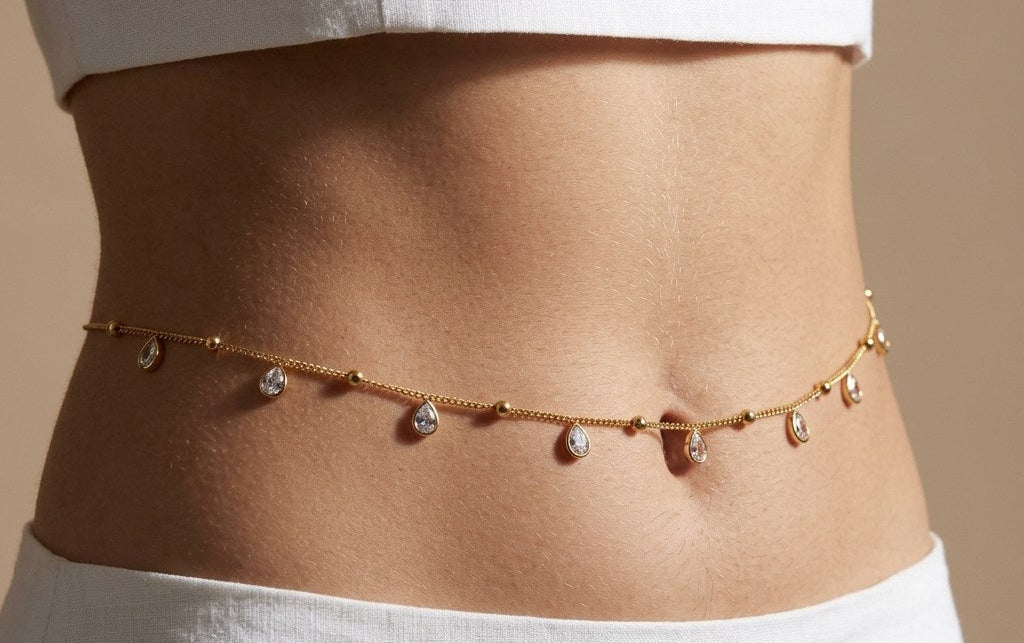 Anti Tarnish Waist Chain Oval Charm Belly Chain 18K Gold