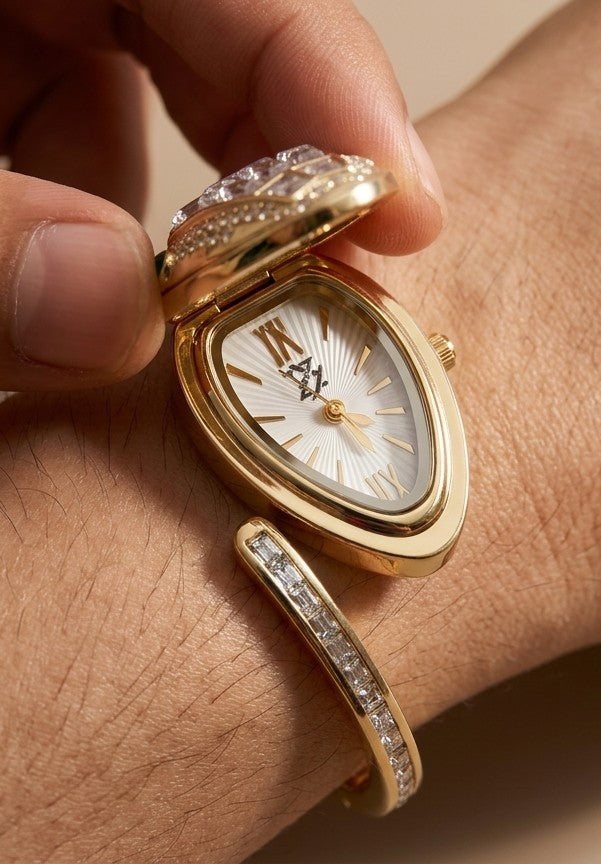 Anti Tarnish Watch Crystal Spiral Bracelet 18K Gold Plated
