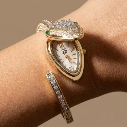 Anti Tarnish Watch Crystal Spiral Bracelet 18K Gold Plated