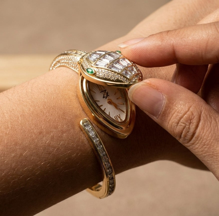Anti Tarnish Watch Crystal Spiral Bracelet 18K Gold Plated