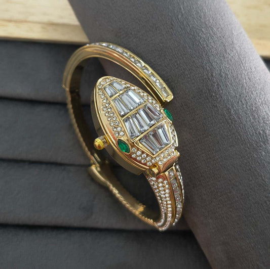 Anti Tarnish Watch Crystal Spiral Bracelet 18K Gold Plated