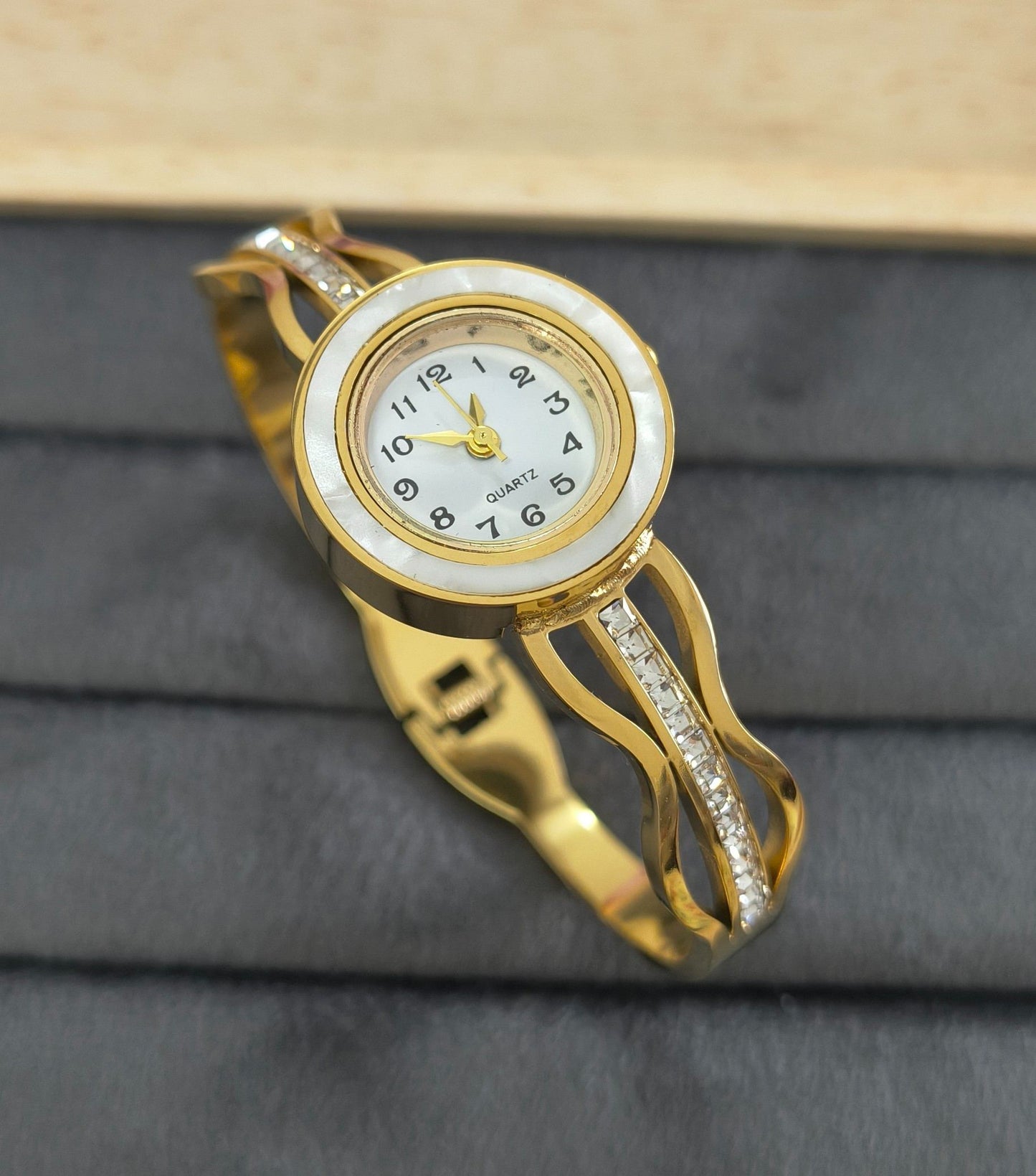 Anti Tarnish Watch Diamond Studded Bracelet 18K Gold Plated
