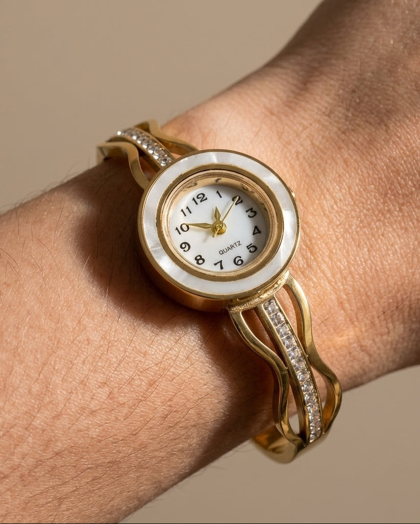 Anti Tarnish Watch Diamond Studded Bracelet 18K Gold Plated