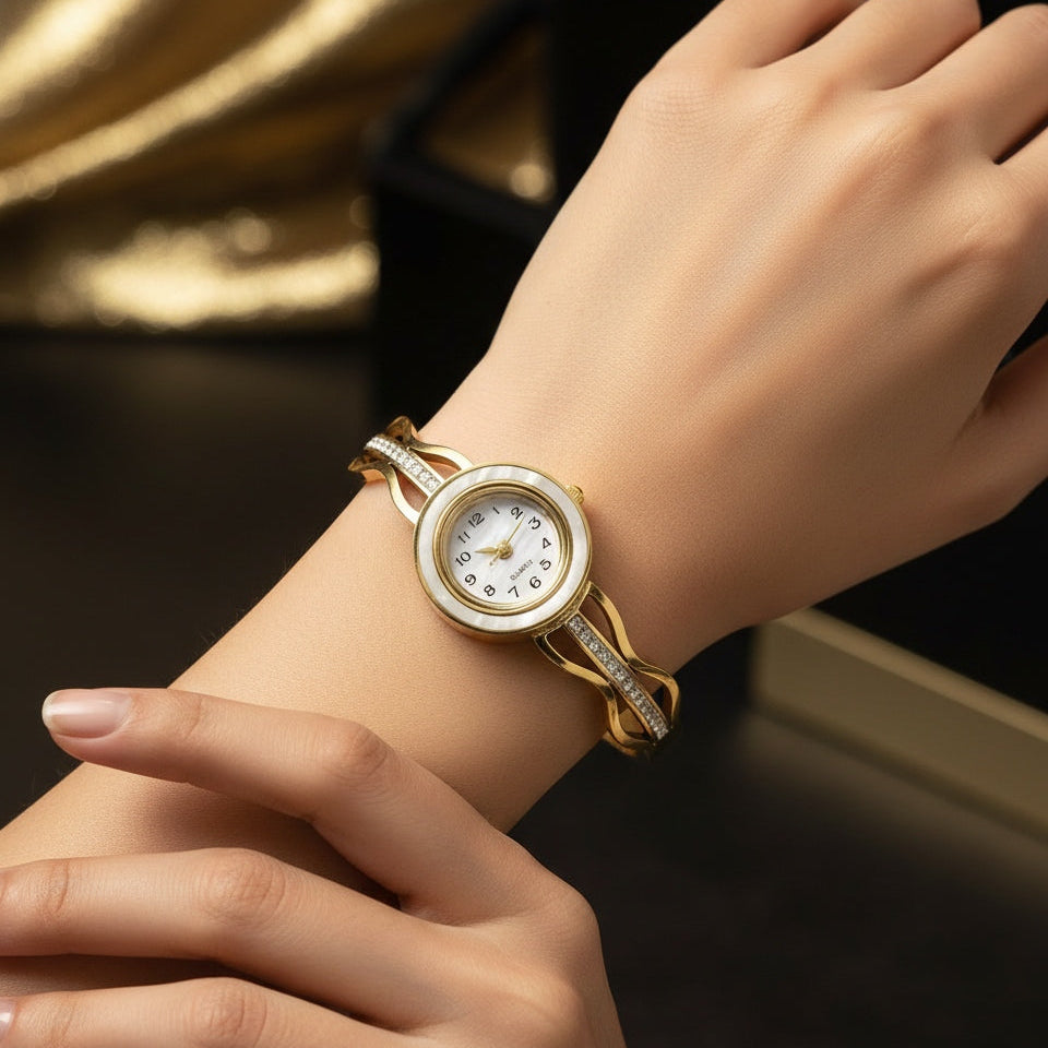 Anti Tarnish Watch Diamond Studded Bracelet 18K Gold Plated
