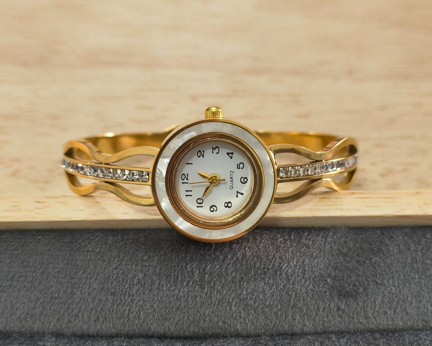 Anti Tarnish Watch Diamond Studded Bracelet 18K Gold Plated