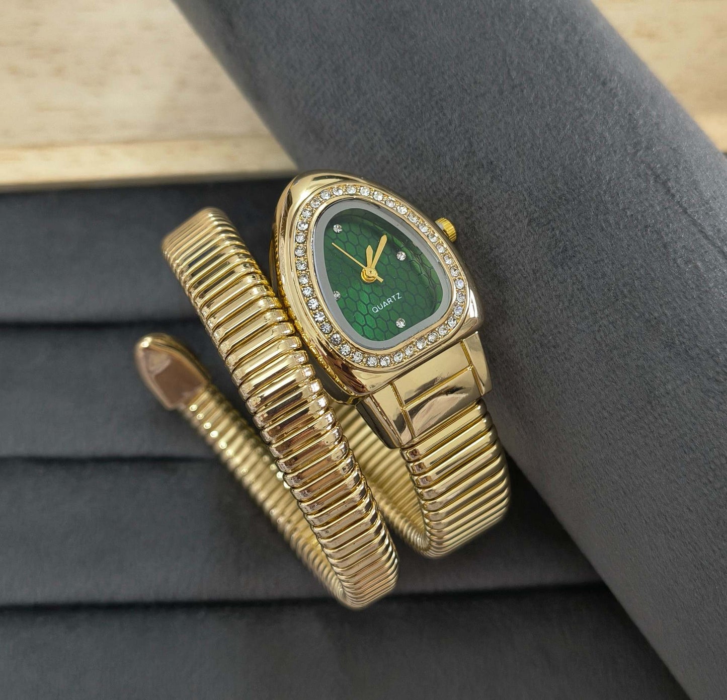 Anti Tarnish Watch Serpenti Snake Green 18K Gold Plated