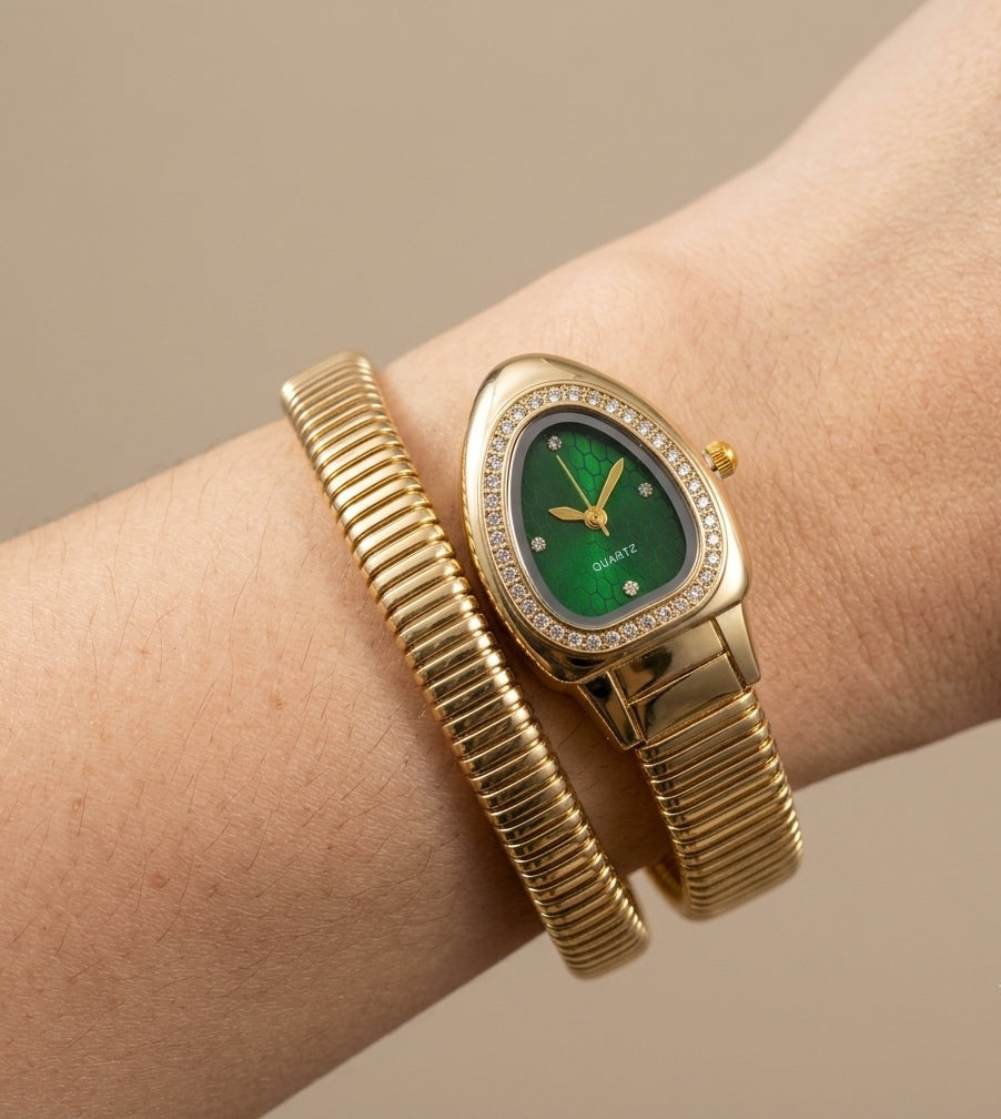 Anti Tarnish Watch Serpenti Snake Green 18K Gold Plated