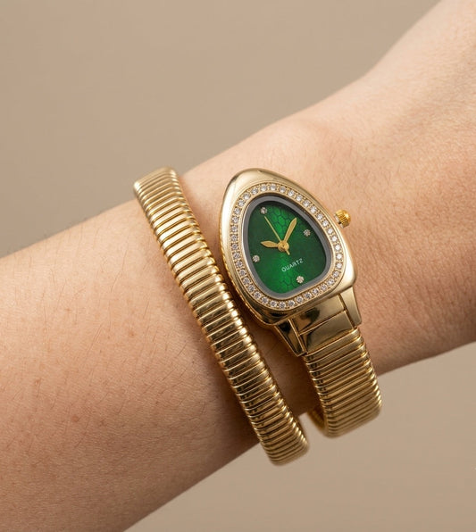 Anti Tarnish Watch Serpenti Snake Green 18K Gold Plated