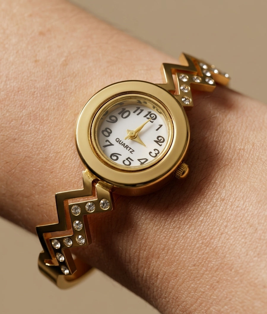 Anti Tarnish Watch Stone Studded Bracelet 18K Gold Plated