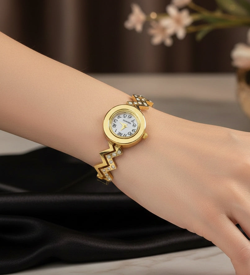Anti Tarnish Watch Stone Studded Bracelet 18K Gold Plated