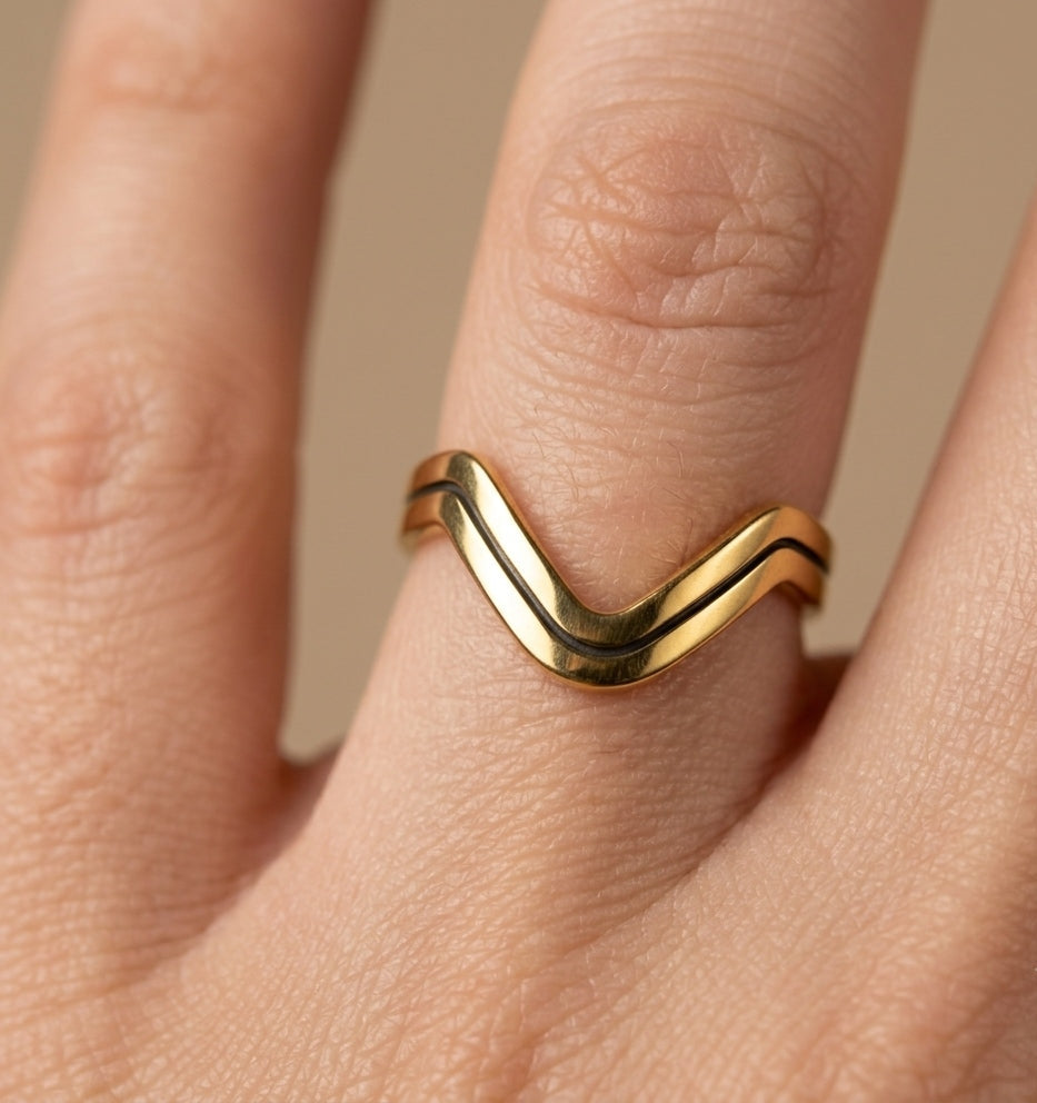 Anti Tarnish Wave V shape Ring 18K Gold Plated
