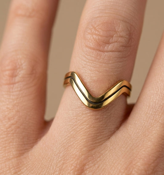 Anti Tarnish Wave V shape Ring 18K Gold Plated