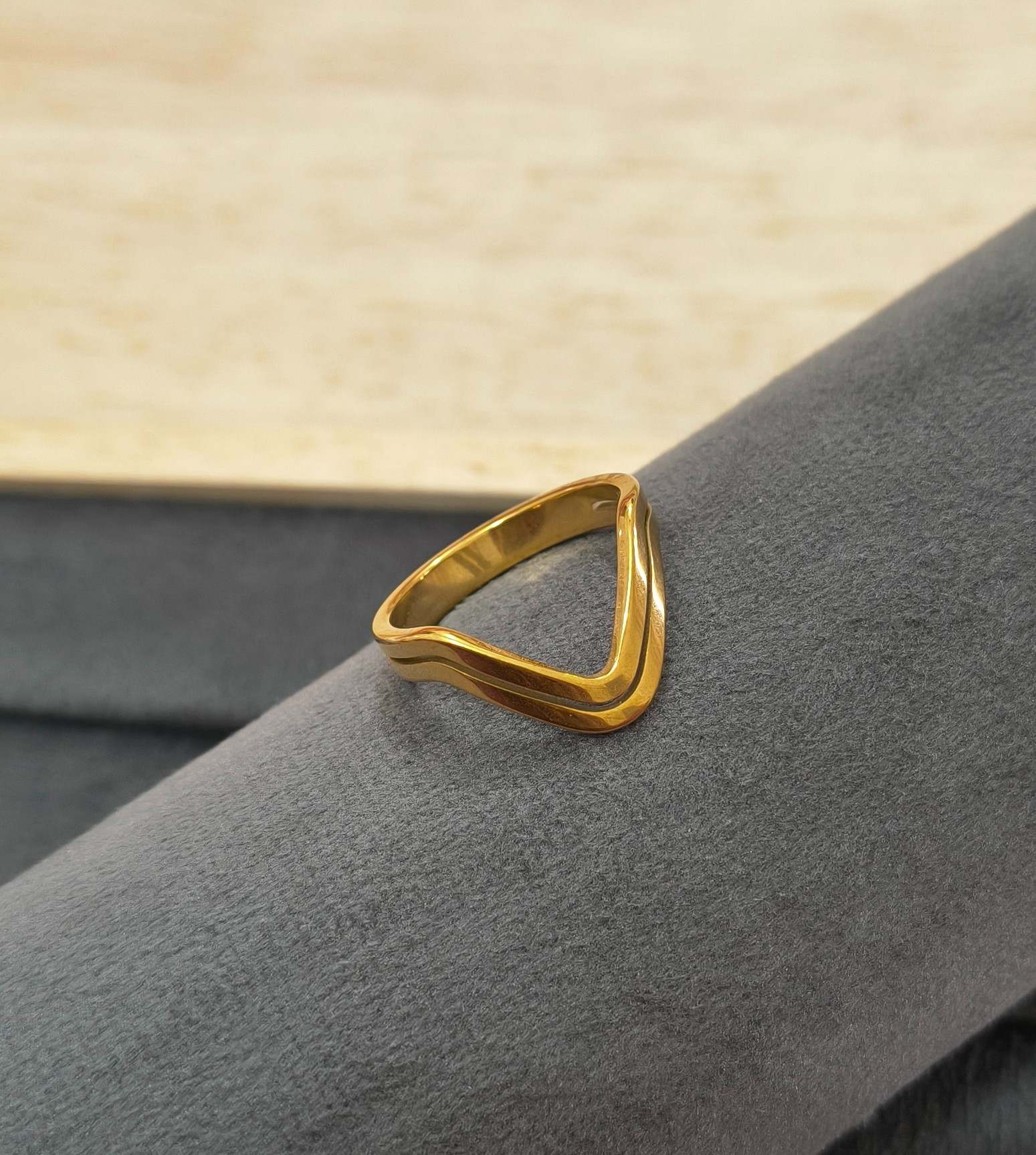 Anti Tarnish Wave V shape Ring 18K Gold Plated