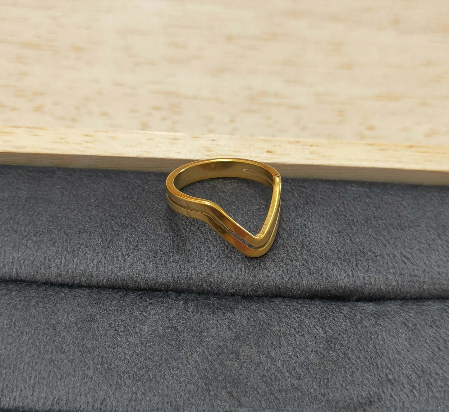 Anti Tarnish Wave V shape Ring 18K Gold Plated