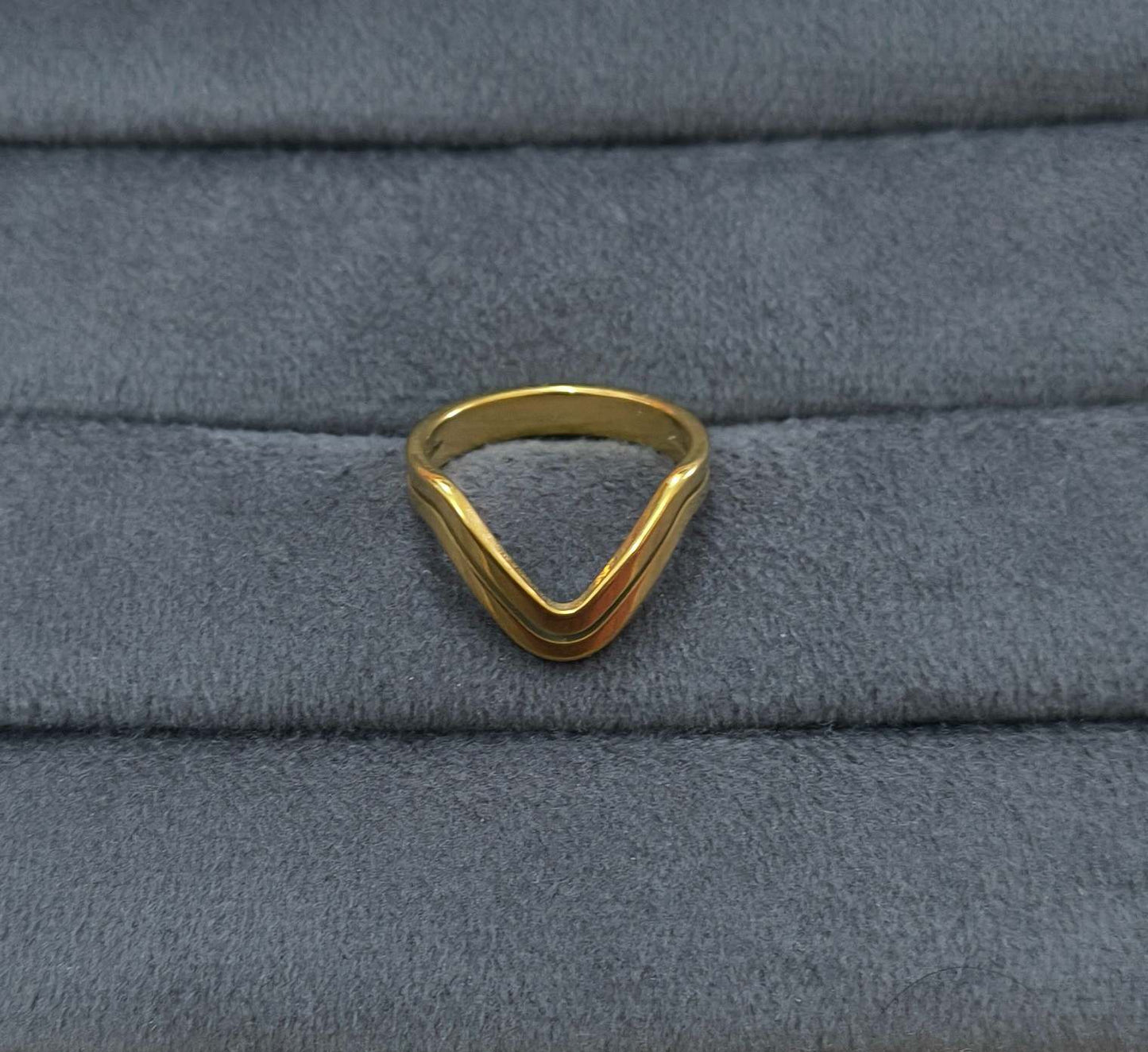 Anti Tarnish Wave V shape Ring 18K Gold Plated