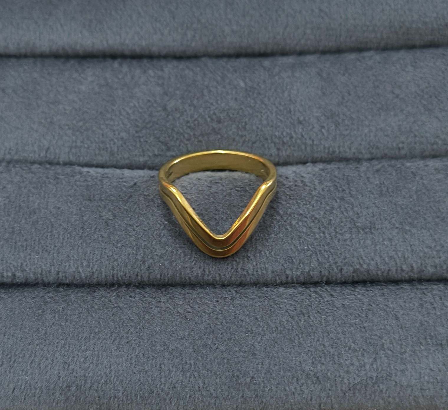Anti Tarnish Wave V shape Ring 18K Gold Plated