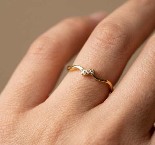 Anti Tarnish Wedding Wave Band Ring 18K Gold Plated