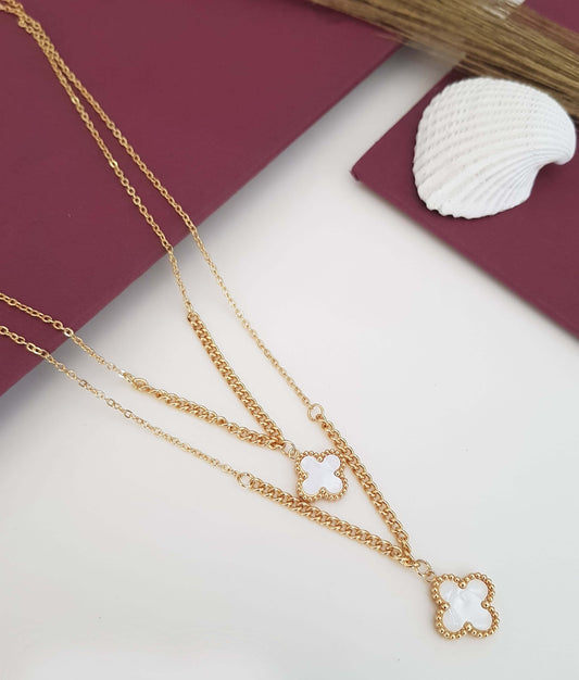 Anti Tarnish White Clover Necklace 18K Gold Plated