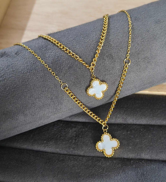 Anti Tarnish White Clover Necklace 18K Gold Plated