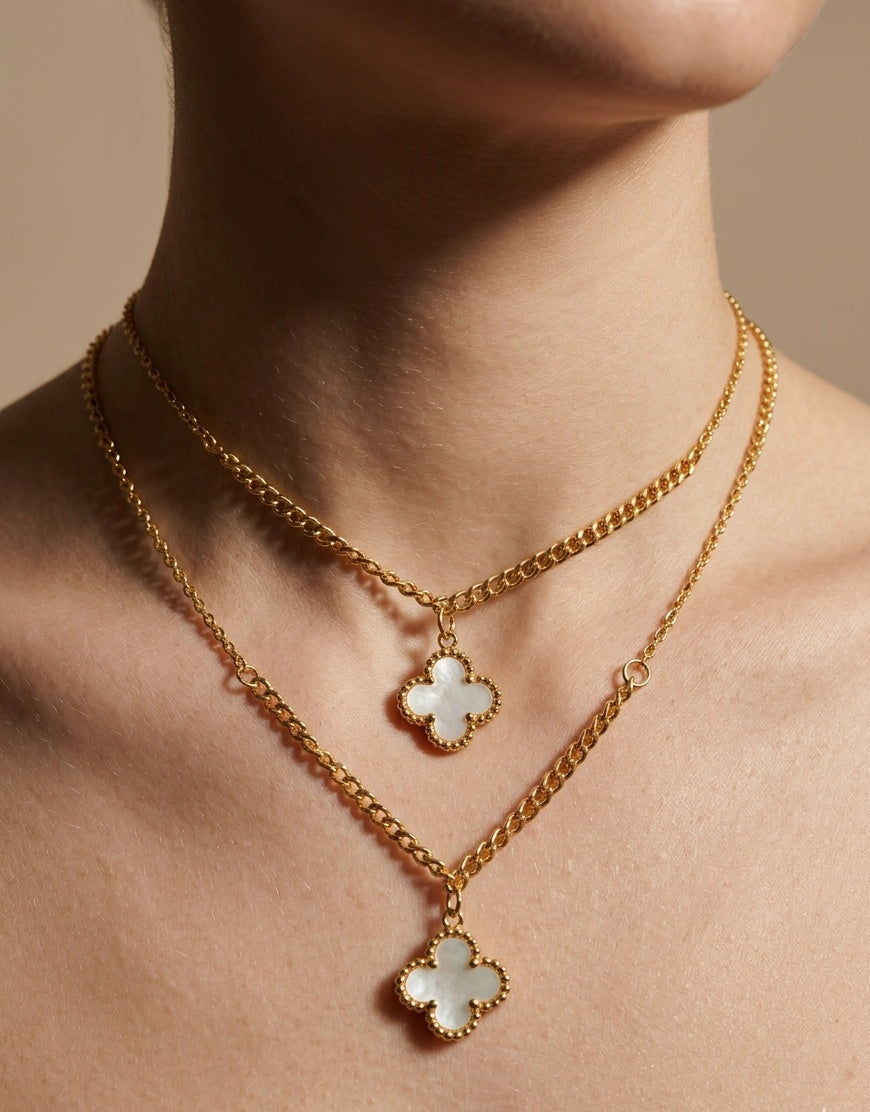 Anti Tarnish White Clover Necklace 18K Gold Plated
