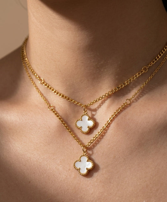 Anti Tarnish White Clover Necklace 18K Gold Plated
