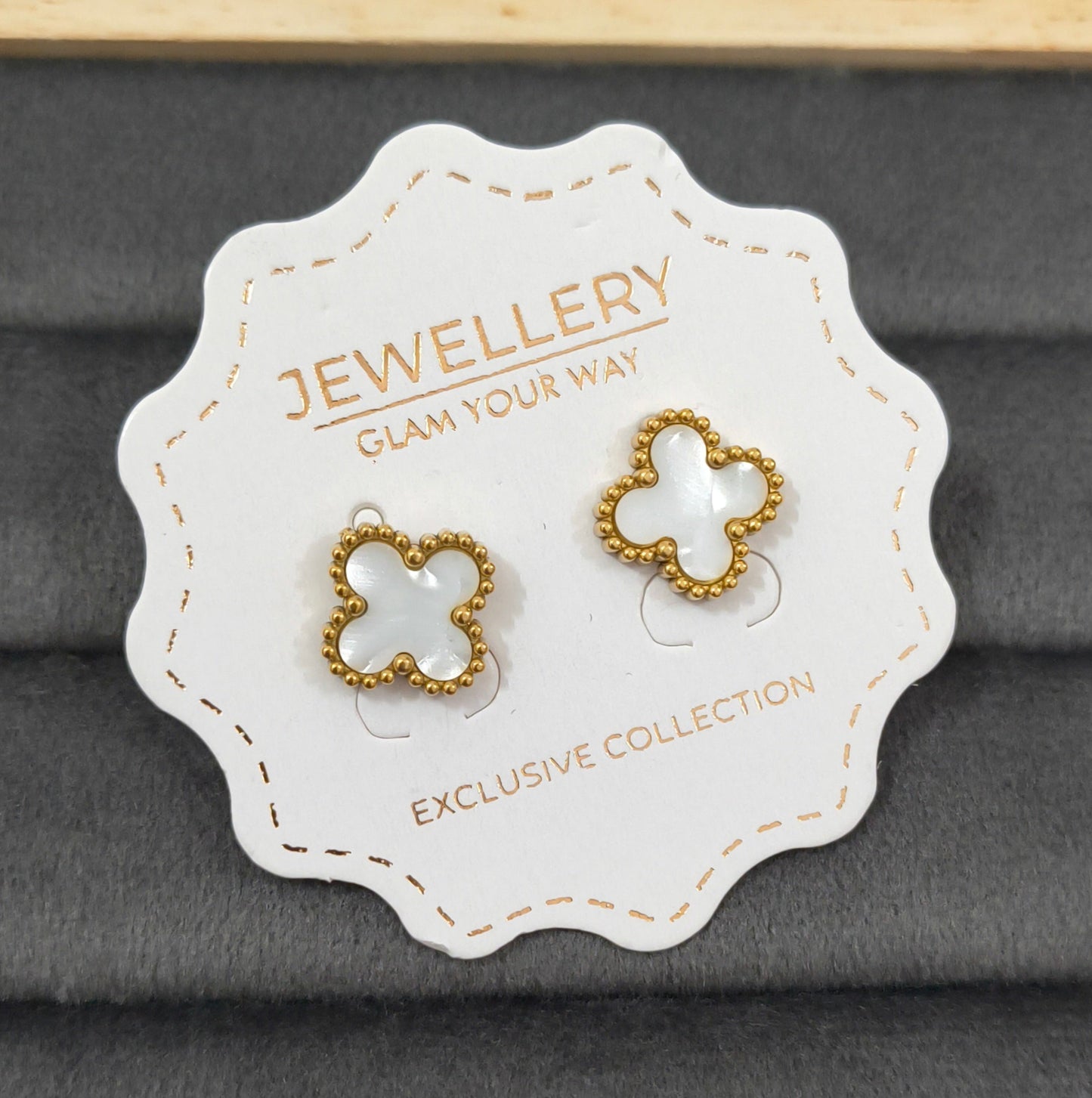 Anti Tarnish White Clover Studs Earring 18K Gold Plated