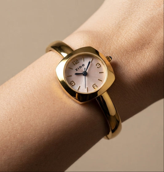 Anti Tarnish Wrist Watch Classic Golden Dial 18K Gold Plated