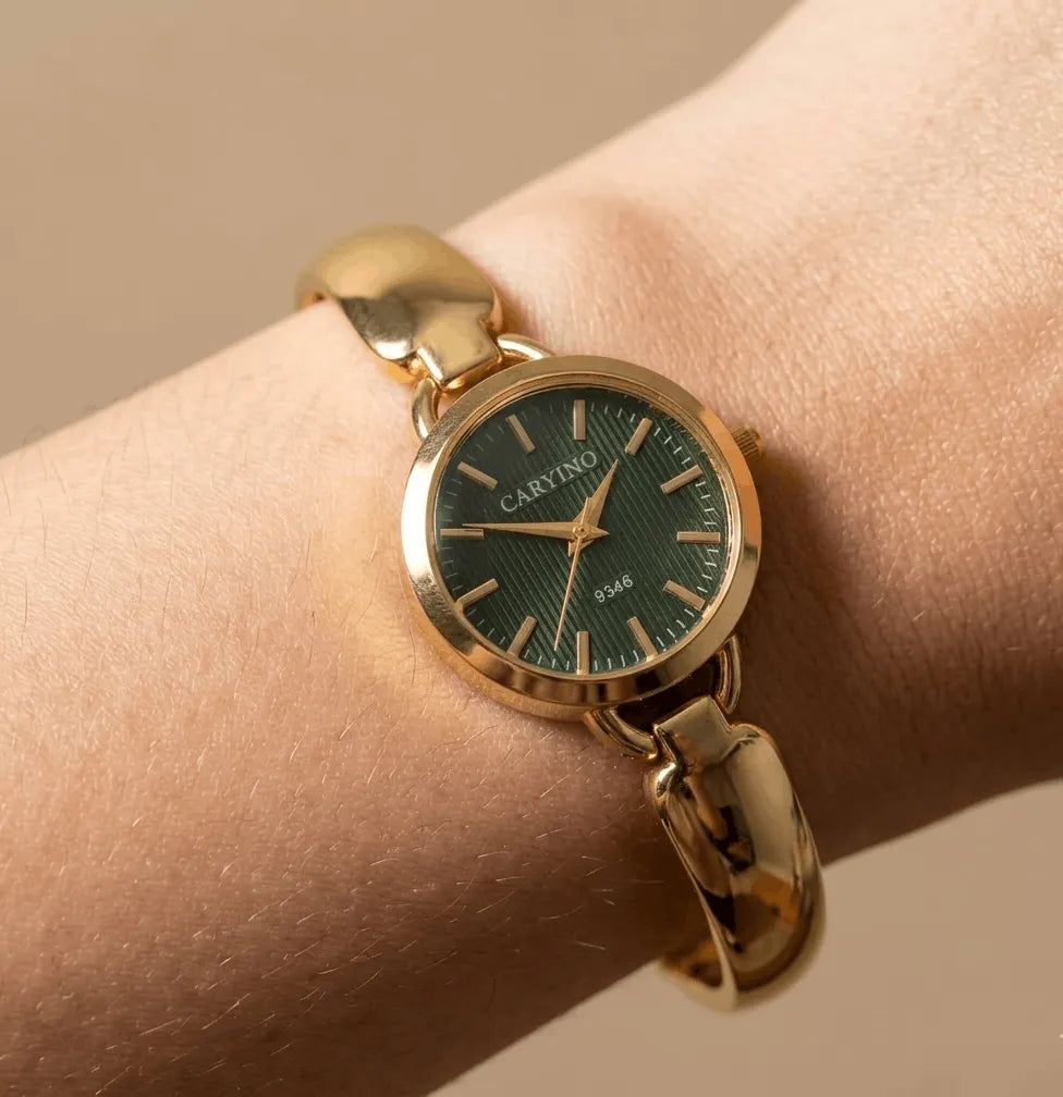 Anti Tarnish Wrist Watch Golden Green Dial 18K Gold Plated