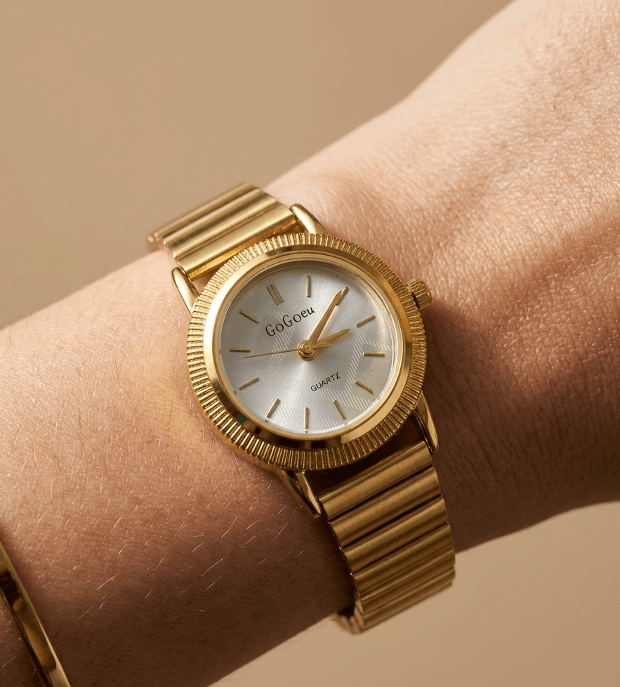 Anti Tarnish Wrist Watch Shiny Golden Dial 18K Gold Plated