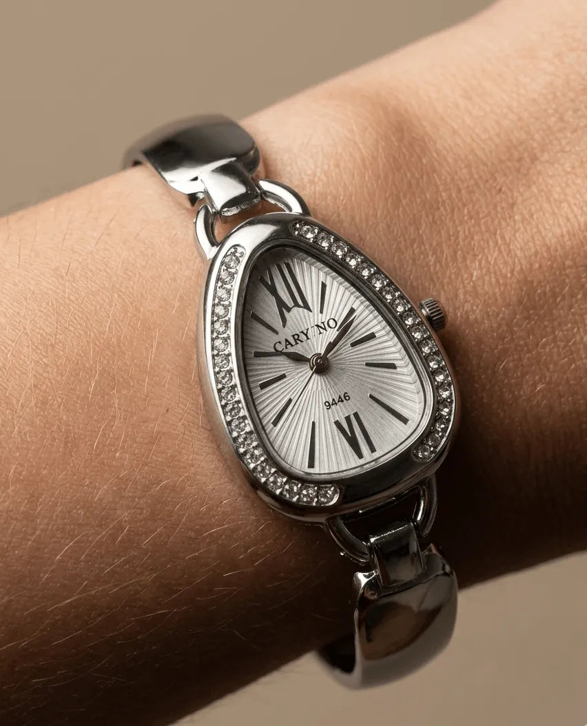 Anti Tarnish Wrist Watch Silver White Dial 18K Gold Plated