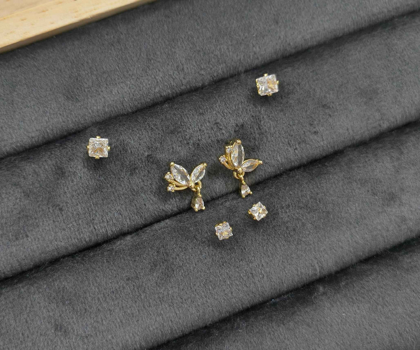 Anti Tarnish Zircon 18K Gold Plated Earrings Pack of 3