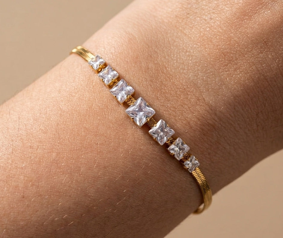 Anti Tarnish Zirconia Snake Chain Bracelet 18K Gold Plated