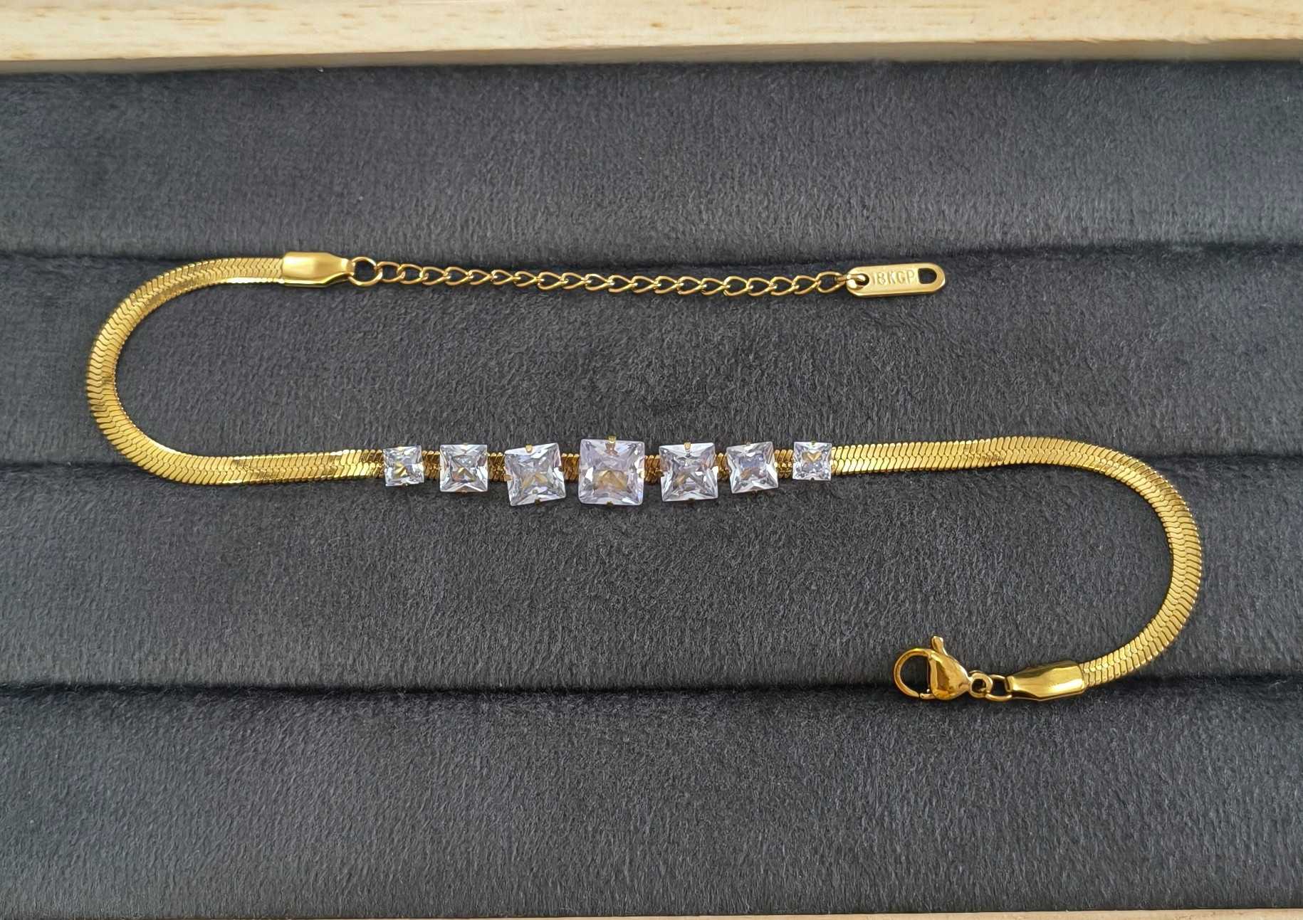 Anti Tarnish Zirconia Snake Chain Bracelet 18K Gold Plated