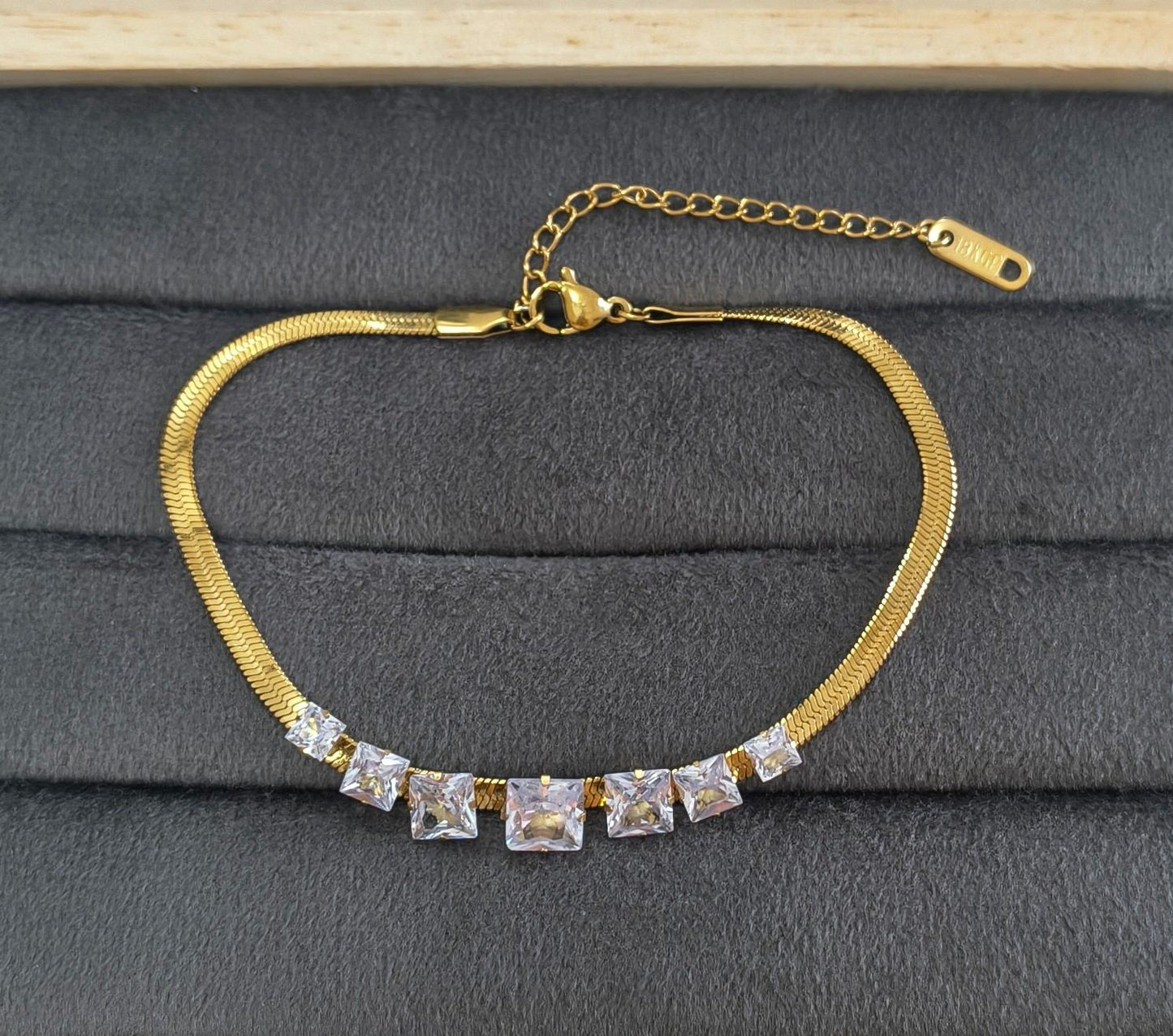 Anti Tarnish Zirconia Snake Chain Bracelet 18K Gold Plated
