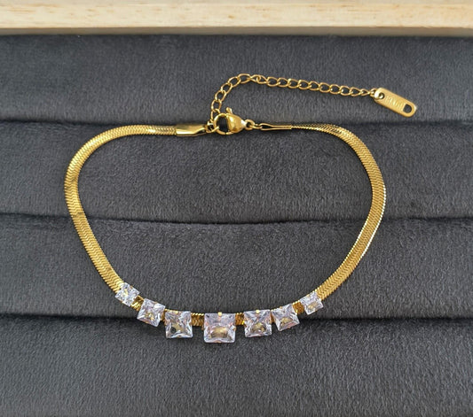 Anti Tarnish Zirconia Snake Chain Bracelet 18K Gold Plated
