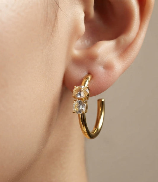 Anti tarnish Bold Dazzling Half Hoop Stud 18K Gold Plated