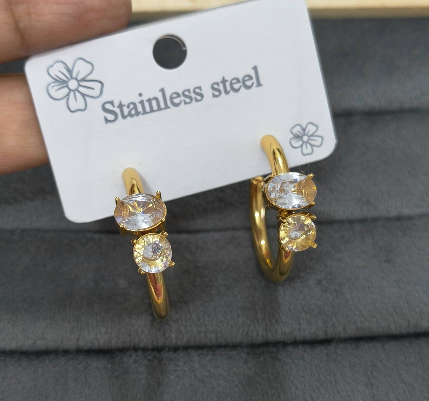 Anti tarnish Bold Dazzling Half Hoop Stud 18K Gold Plated
