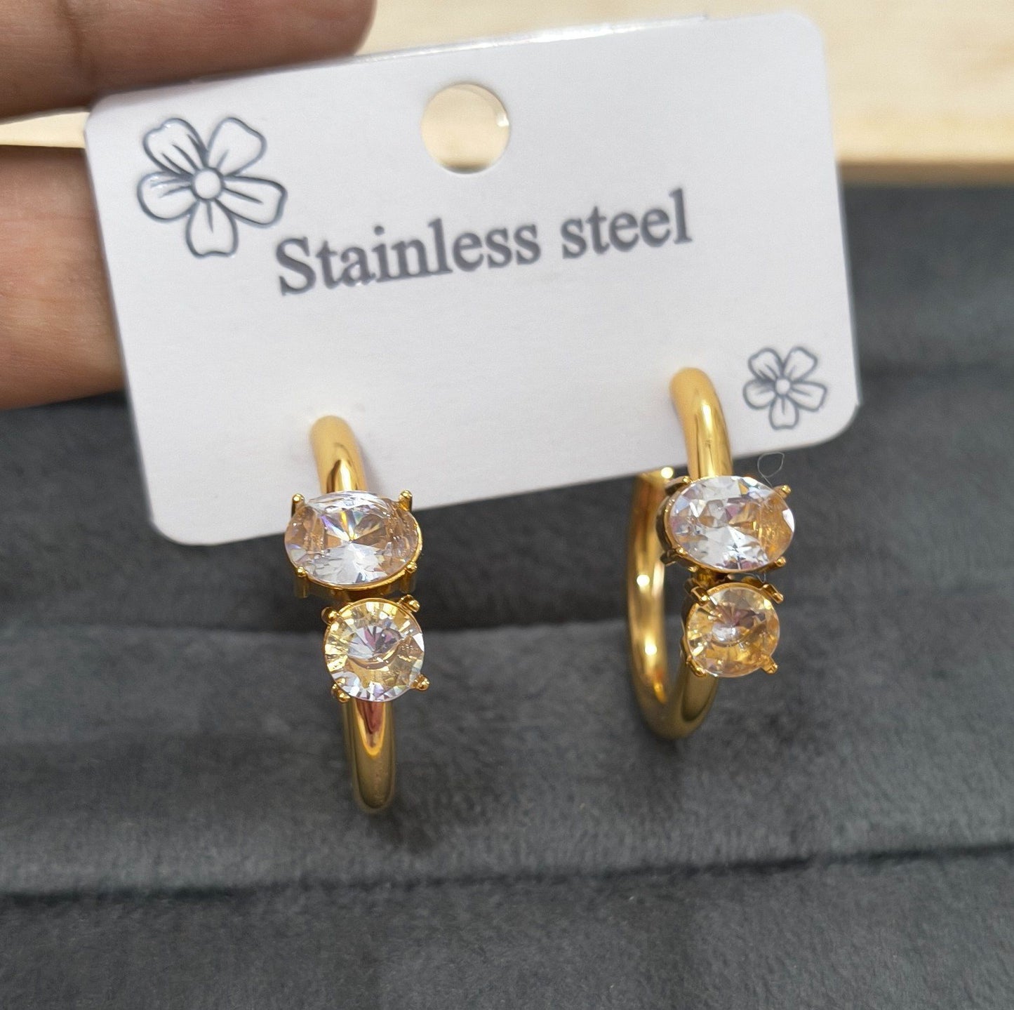 Anti tarnish Bold Dazzling Half Hoop Stud 18K Gold Plated