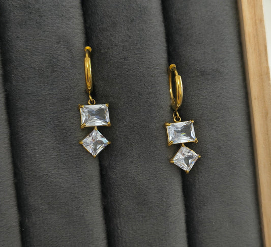Anti tarnish Diamond Crystal Earrings Zig Zag Danglers